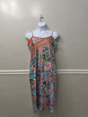 Natori Private Luxuries Blue Floral Scarf Print Chemise Nightgown XL Sleeveless